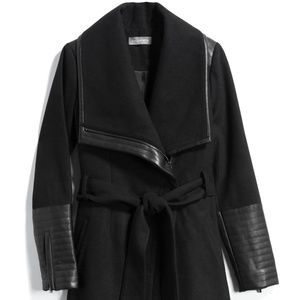 Aurora Faux Leather Detail Wool Coat